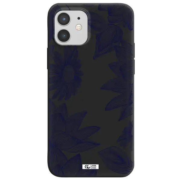 Blue Line Flower Apple iPhone 12 Silicone black Case