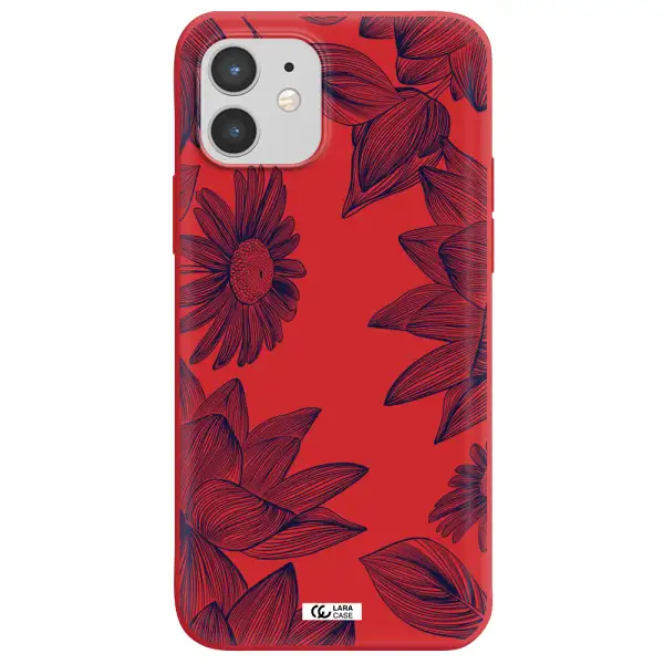 Blue Line Flower Apple iPhone 12 Silicone Imperial Red Case