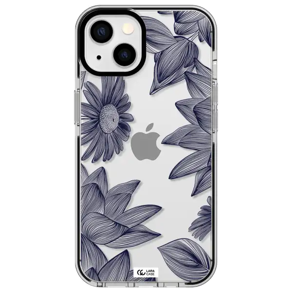 Blue Line Flower Apple iPhone 13 impact black border Case