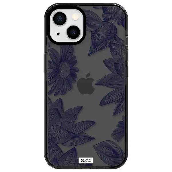Blue Line Flower Apple iPhone 13 impact Smoke Black Case