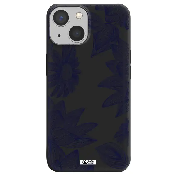 Blue Line Flower Apple iPhone 13 mini Silicone black Case