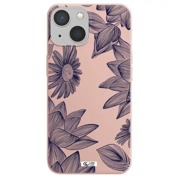 Blue Line Flower Apple iPhone 13 mini Silicone pastel pink Case