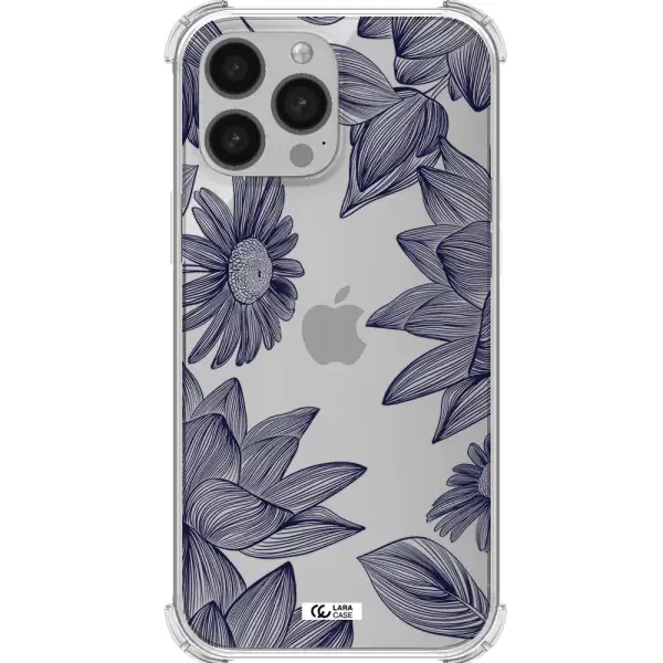 Blue Line Flower Apple iPhone 13 Pro Clear PC Case