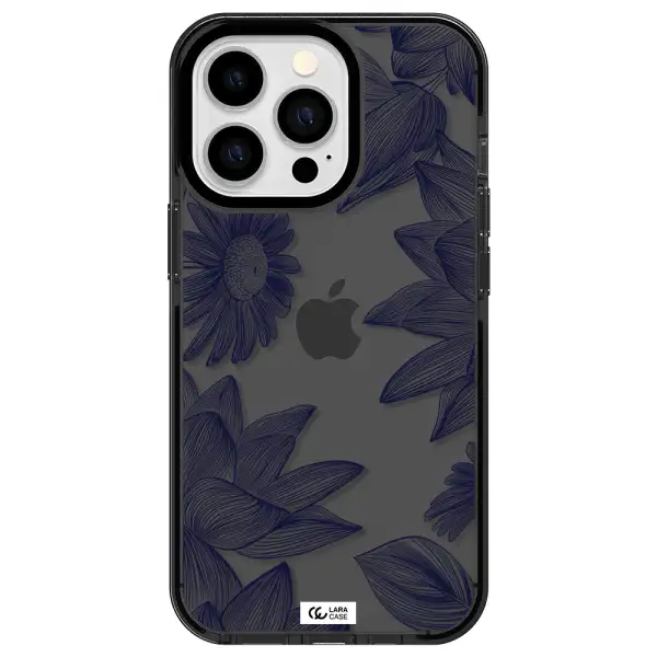 Blue Line Flower Apple iPhone 13 Pro impact Smoke Black Case