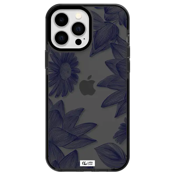 Blue Line Flower Apple iPhone 13 Pro Max impact Smoke Black Case