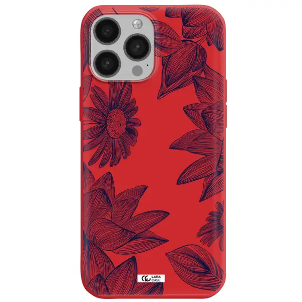 Blue Line Flower Apple iPhone 13 Pro Max Silicone Imperial Red Case