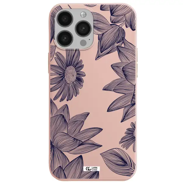 Blue Line Flower Apple iPhone 13 Pro Max Silicone pastel pink Case