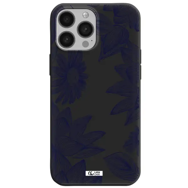 Blue Line Flower Apple iPhone 13 Pro Silicone black Case
