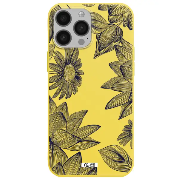 Blue Line Flower Apple iPhone 13 Pro Silicone canary yellow Case