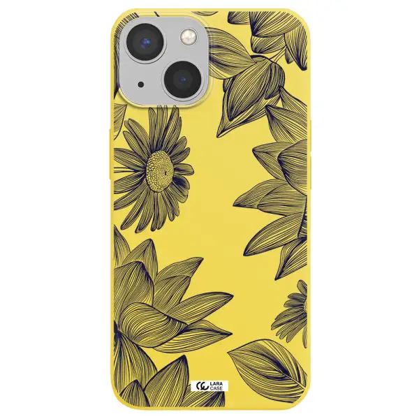 Blue Line Flower Apple iPhone 13 Silicone canary yellow Case