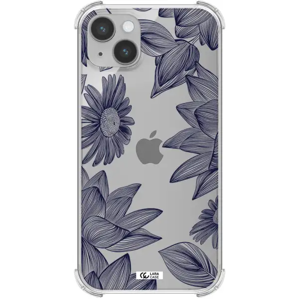 Blue Line Flower Apple iPhone 14 Clear PC Case