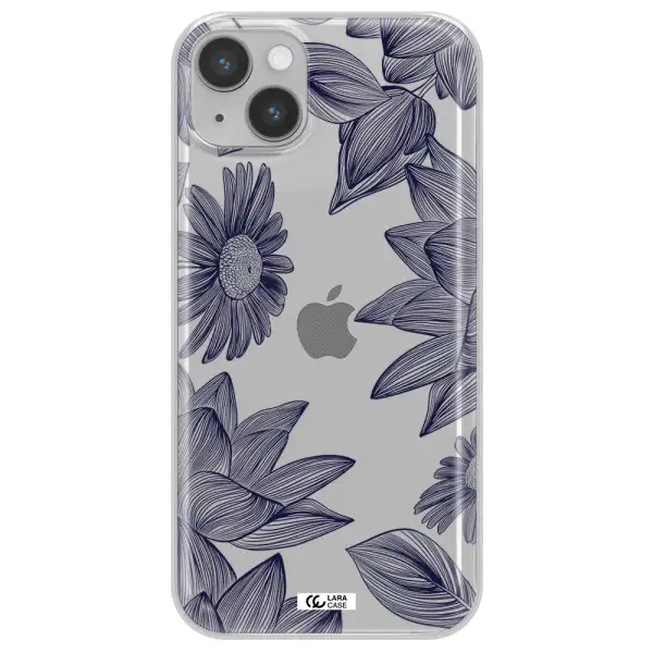 Blue Line Flower Apple iPhone 14 Clear TPU Case