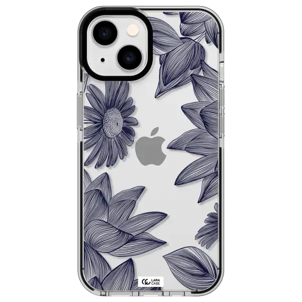 Blue Line Flower Apple iPhone 14 impact black border Case
