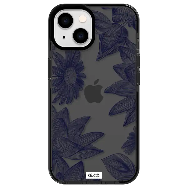 Blue Line Flower Apple iPhone 14 impact Smoke Black Case