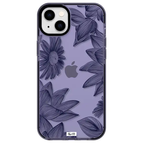 Blue Line Flower Apple iPhone 14 plus impact Lilac Case