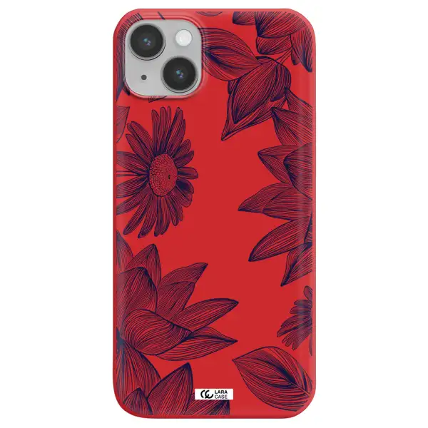 Blue Line Flower Apple iPhone 14 plus Silicone Imperial Red Case