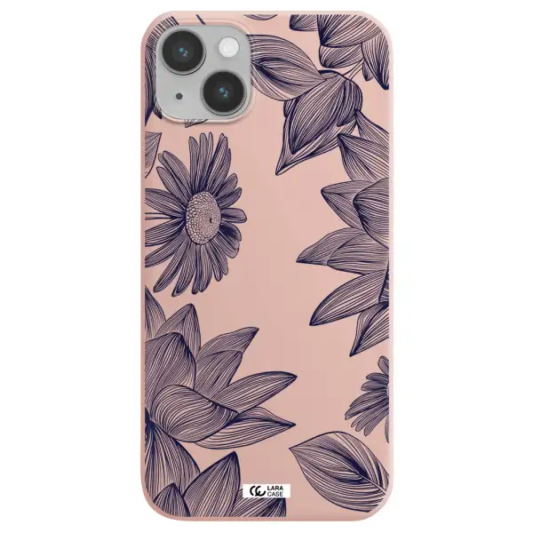 Blue Line Flower Apple iPhone 14 plus Silicone pastel pink Case