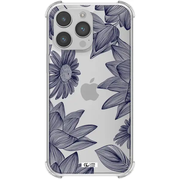 Blue Line Flower Apple iPhone 14 pro Clear PC Case