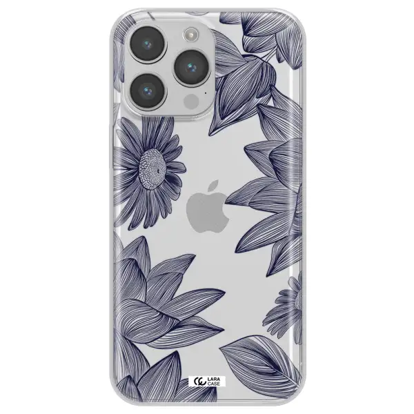 Blue Line Flower Apple iPhone 14 pro max Clear TPU Case