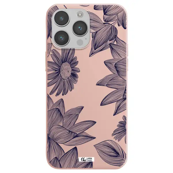Blue Line Flower Apple iPhone 14 pro max Silicone pastel pink Case