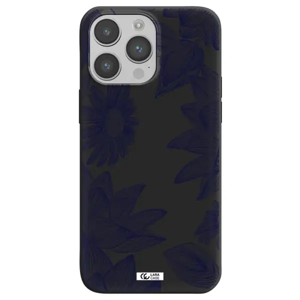 Blue Line Flower Apple iPhone 14 pro Silicone black Case