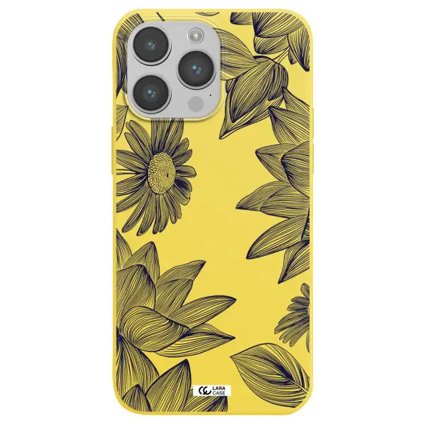 Blue Line Flower Apple iPhone 14 pro Silicone canary yellow Case