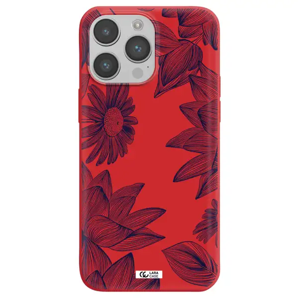 Blue Line Flower Apple iPhone 14 pro Silicone Imperial Red Case