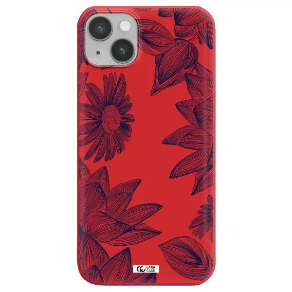 Blue Line Flower Apple iPhone 14 Silicone Imperial Red Case