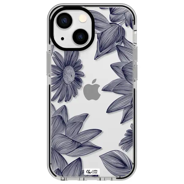 Blue Line Flower Apple iPhone 15 impact black border Case