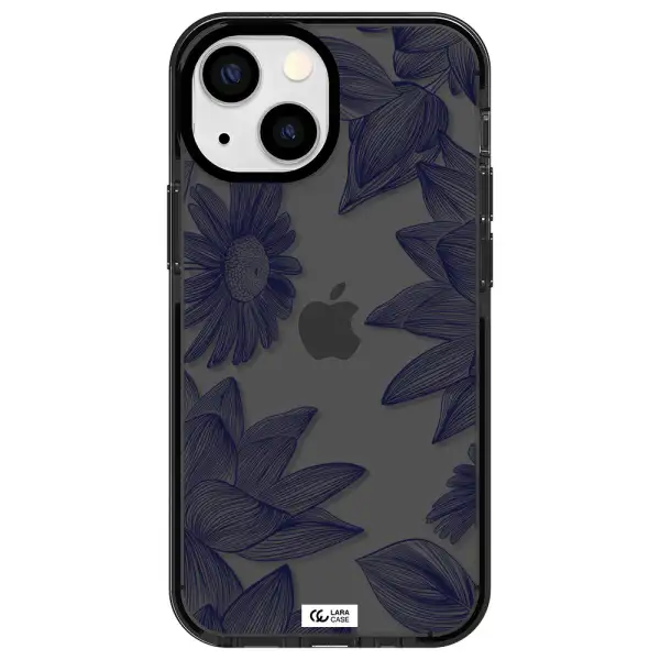 Blue Line Flower Apple iPhone 15 impact Smoke Black Case