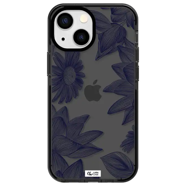 Blue Line Flower Apple iPhone 15 Plus impact Smoke Black Case