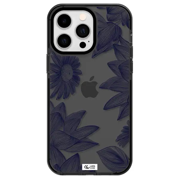 Blue Line Flower Apple iPhone 15 Pro Max impact Smoke Black Case