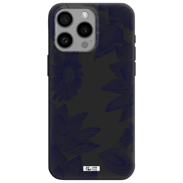 Blue Line Flower Apple Iphone 15 Pro max Silicone black Case
