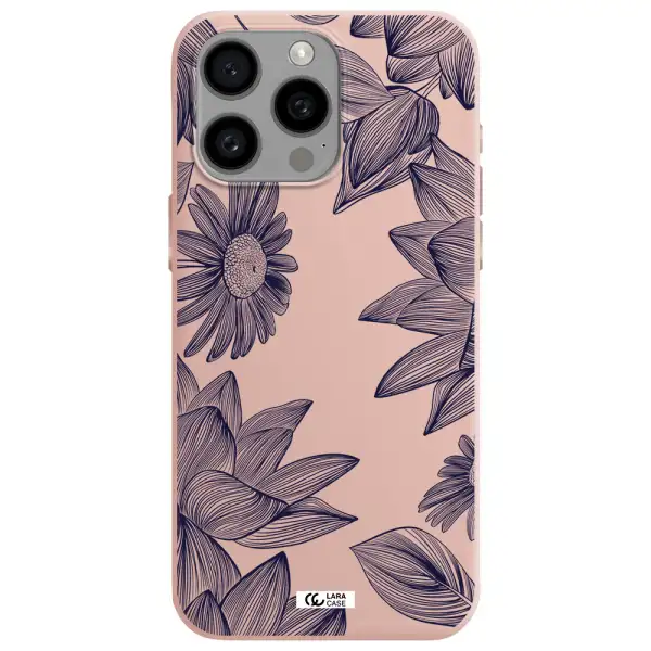Blue Line Flower Apple Iphone 15 Pro max Silicone pastel pink Case