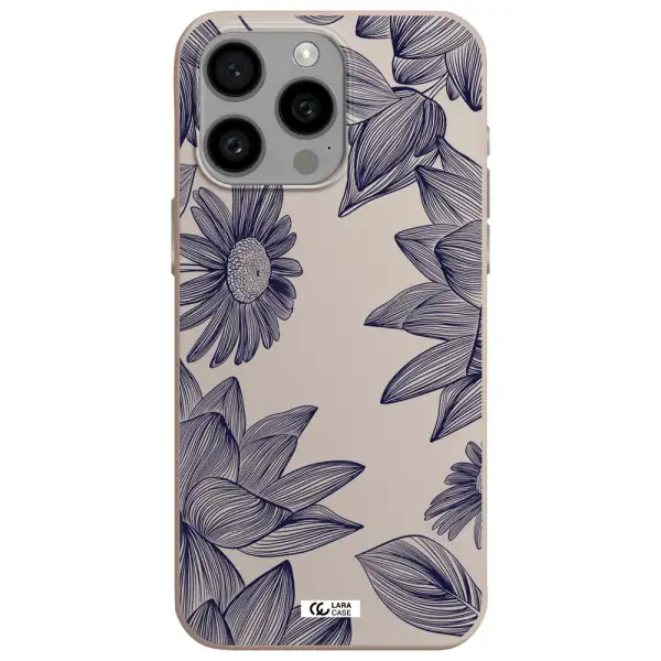 Blue Line Flower Apple Iphone 15 Pro max Silicone Stone Case