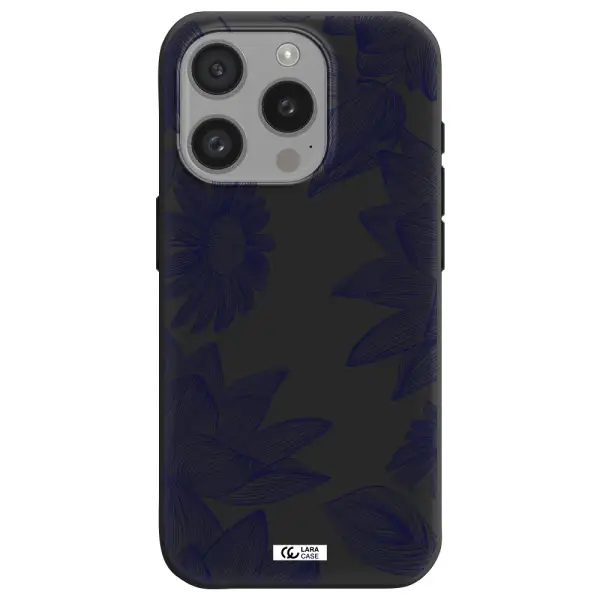 Blue Line Flower Apple Iphone 15 Pro Silicone Black Case