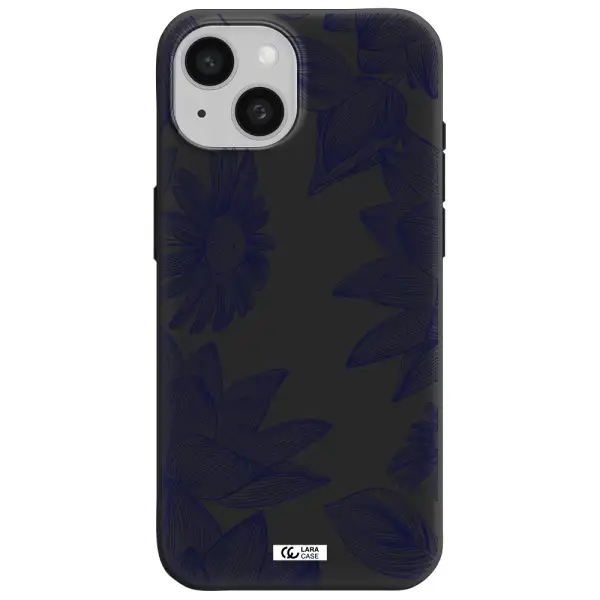 Blue Line Flower Apple iPhone 15 Silicone black Case