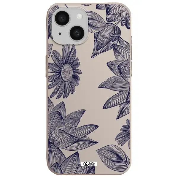 Blue Line Flower Apple iPhone 15 Silicone Stone Case