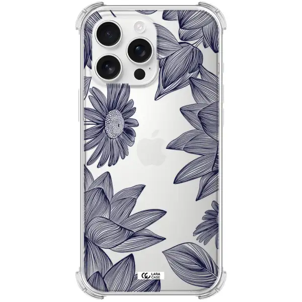 Blue Line Flower Apple Iphone 16 Pro Max Clear Pc Case