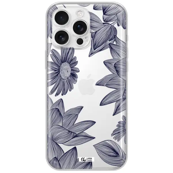 Blue Line Flower Apple Iphone 16 Pro Max Clear Tpu Case