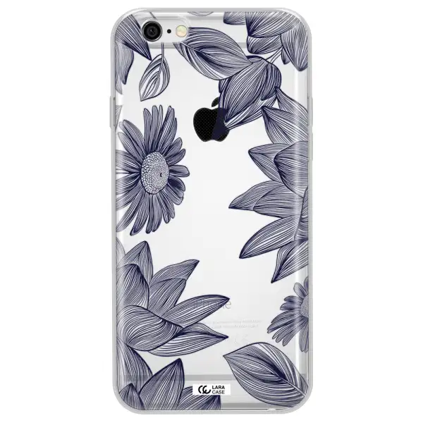 Blue Line Flower Apple iPhone 6 plus Clear TPU Case