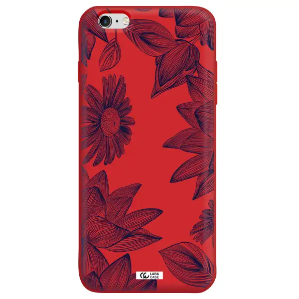 Blue Line Flower Apple iPhone 6 plus Silicone Imperial Red Case