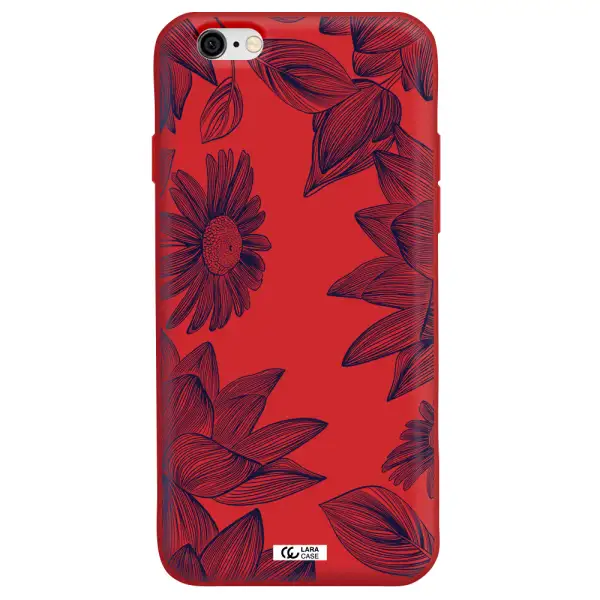 Blue Line Flower Apple iPhone 6 Silicone Imperial Red Case