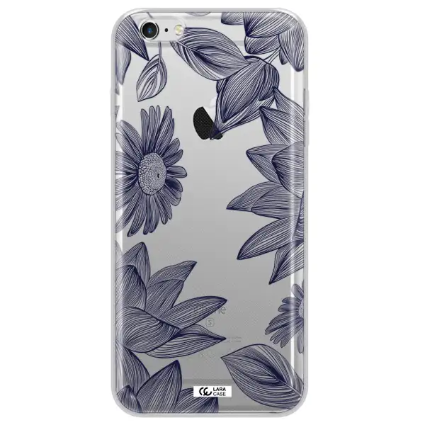 Blue Line Flower Apple iPhone 6S Clear TPU Case