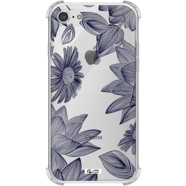 Blue Line Flower Apple iPhone 7 Clear PC Case
