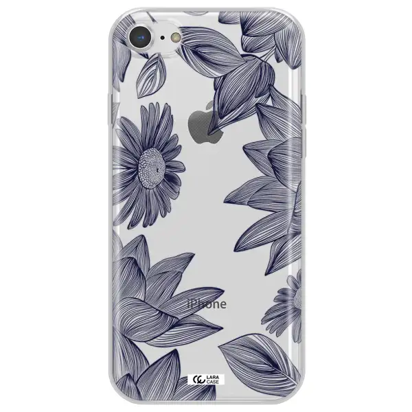 Blue Line Flower Apple iPhone 7 Clear TPU Case