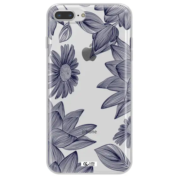 Blue Line Flower Apple iPhone 7 plus Clear TPU Case