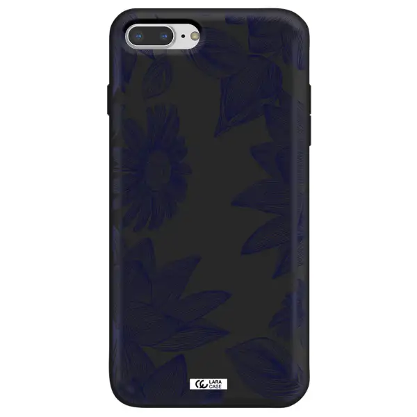 Blue Line Flower Apple iPhone 7 plus Silicone black Case