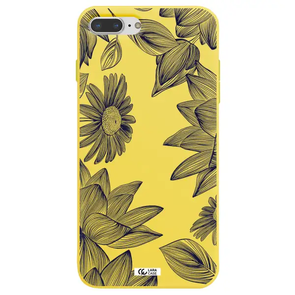 Blue Line Flower Apple iPhone 7 plus Silicone canary yellow Case