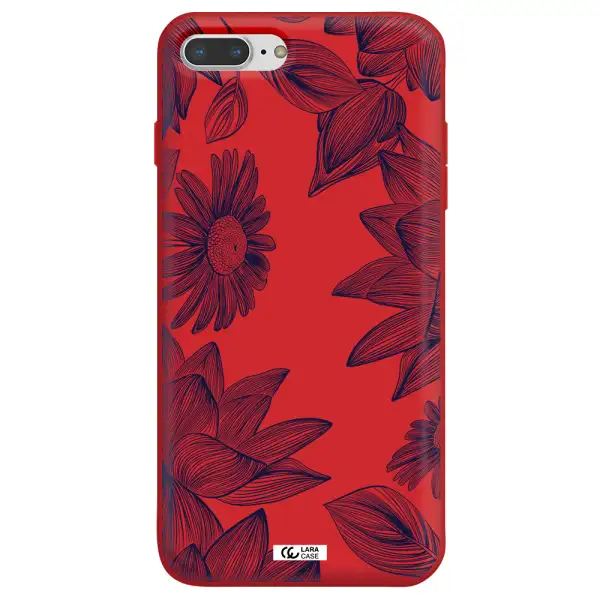 Blue Line Flower Apple iPhone 7 plus Silicone Imperial Red Case